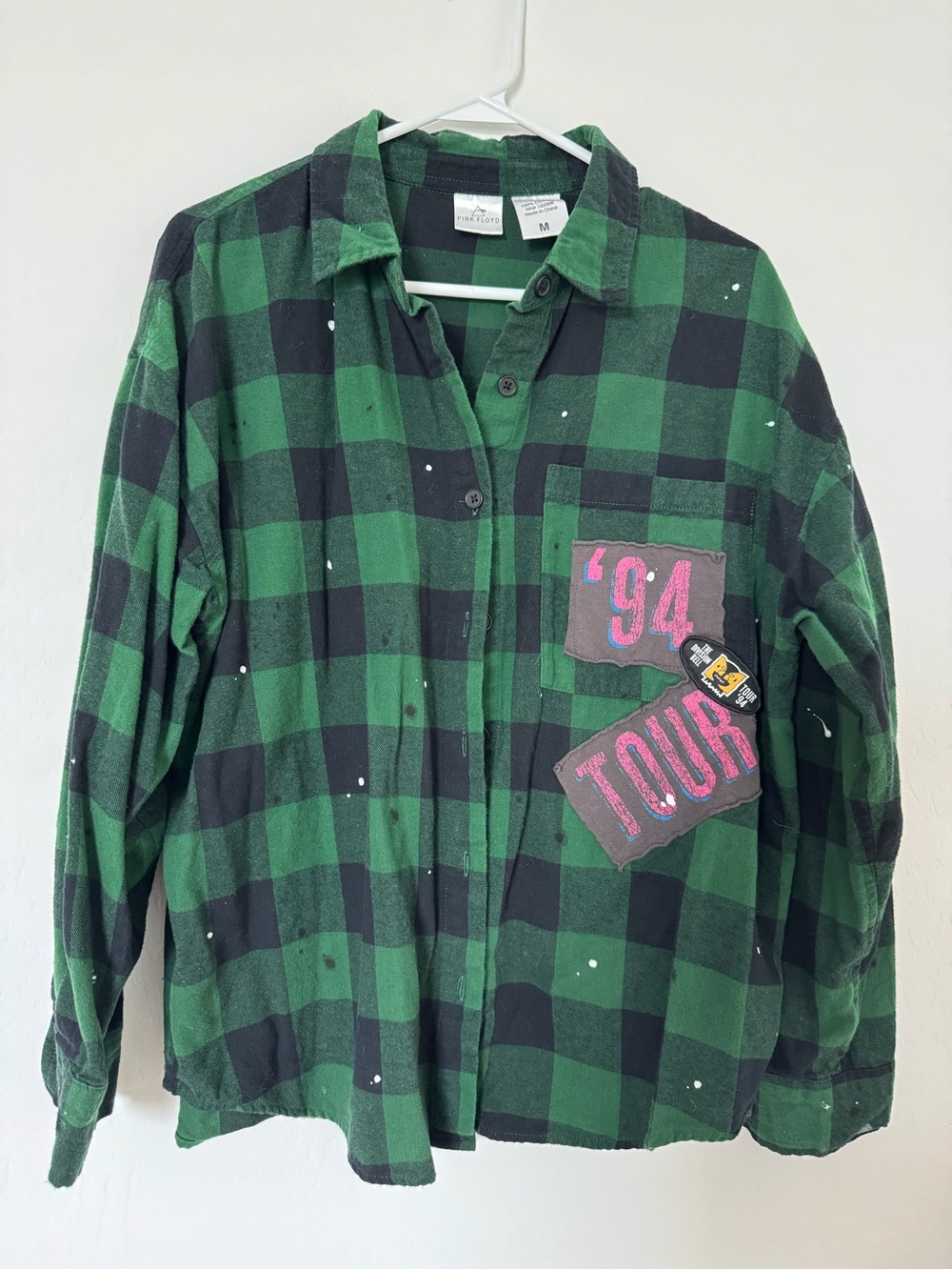 NWOT! Pink Floyd Green & Black Plaid Tour Patch Flannel Shirt - Medium - Picture 2 of 6